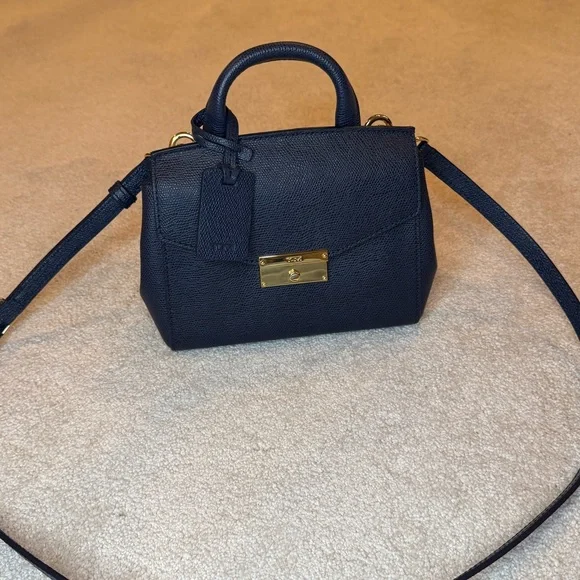 Tumi Navy Blue Pebbled Leather Mini Top Handle Crossbody Bag - Picture 2 of 10
